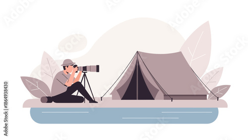 Wildlife Photographer Capturing Moments in Nature During a Relaxing Camping Trip