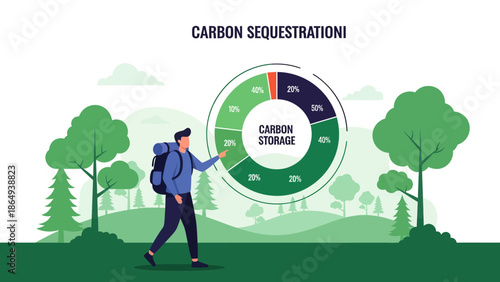 Visualizing Carbon Sequestration Strategies Man Demonstrating Data In Forest Environment