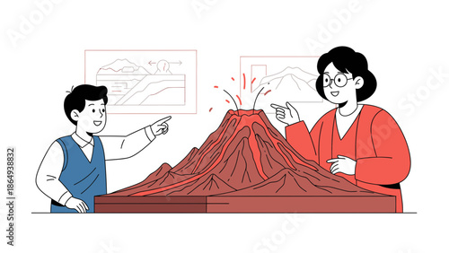 Volcano Science Lesson With Teacher And Student Learning About Earth Science