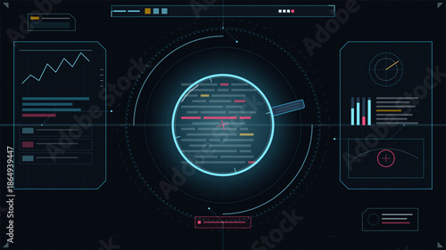 Data visualization in a digital workspace with charts and graphs during business analysis time