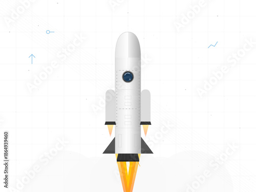 Rocket launches from the ground and ascends into space with fire and smoke at a launch pad during daytime