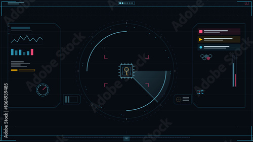 Technology display shows various data points and indicators in a digital interface during a monitoring session