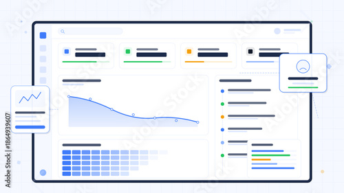 Data dashboard displaying analytics and user information with graphs and charts during daytime