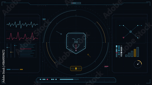 Data analysis display shows readings and graphs for monitoring system performance in a high-tech environment
