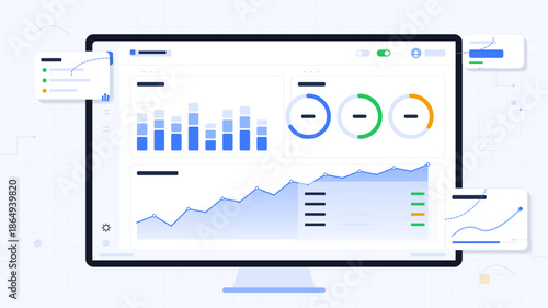 Digital dashboard displays data trends and analytics for effective decision making in business environments
