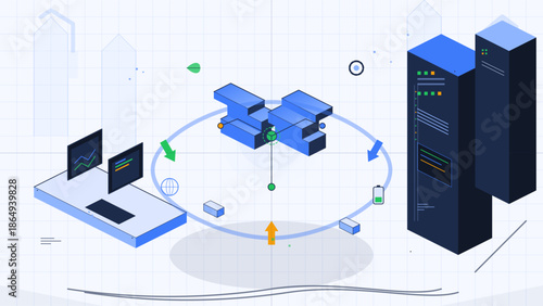 Data management system for cloud and server integration using graphics and digital elements