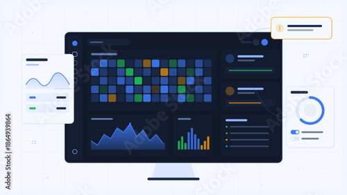Data analysis on a computer screen showing graphs and charts for tracking progress in a project