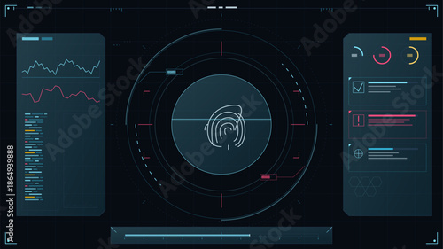Display of digital data analysis on a screen with graphs and various metrics in a dark interface setting