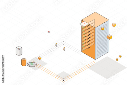 Building design with geometric shapes and structures being arranged in a digital layout during the daytime
