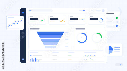 Dashboard showing data analysis and visualizations for business metrics in a digital format