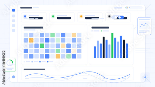 Data dashboard displays various charts and grids for data analysis and visualization tasks