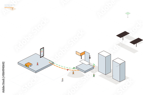 Diagram showing a delivery process with steps from pickup to drop-off at a warehouse