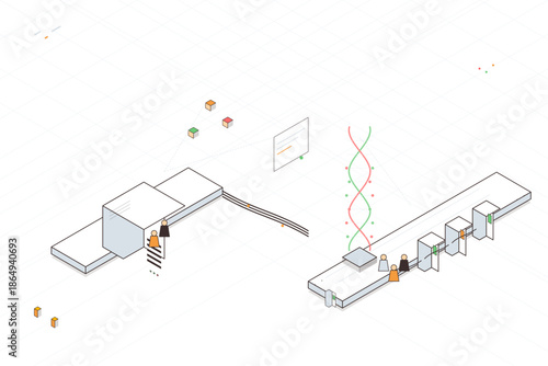 Process of data transfer and analysis in a digital environment showcasing technology and interaction