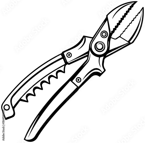 Multi Tool Pliers Hand Tool Black and White Vector Illustration