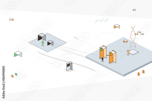 Design of a digital interaction platform showing users, devices, and flow between elements in a technological space