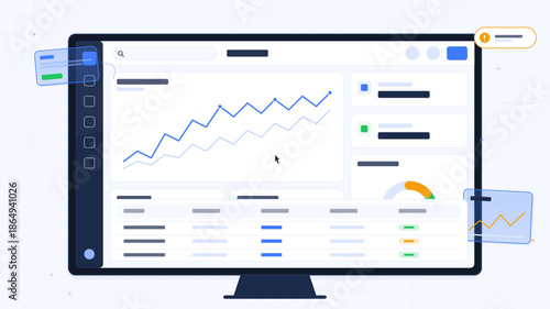 Data analysis dashboard showing trend lines and performance metrics in a digital workspace
