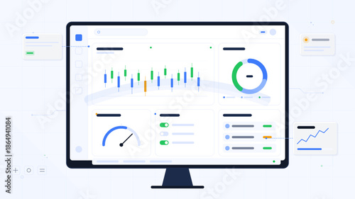 Data analysis dashboard displays various metrics and charts for performance tracking and decision making