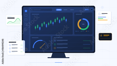 Stock market dashboard shows price trends and performance metrics for traders and investors in a digital workspace