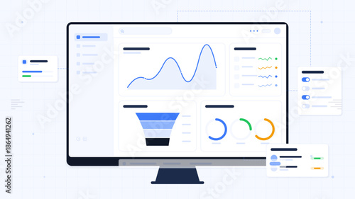 Dashboard displays data trends and visualizations for business analysis and decision making