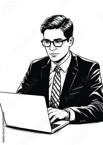 049-37-Businessman in suit typing on laptop, illustrating productivity and professional work