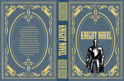 049-44-Historical fiction book cover featuring a knight in armor and elegant ornamental frames