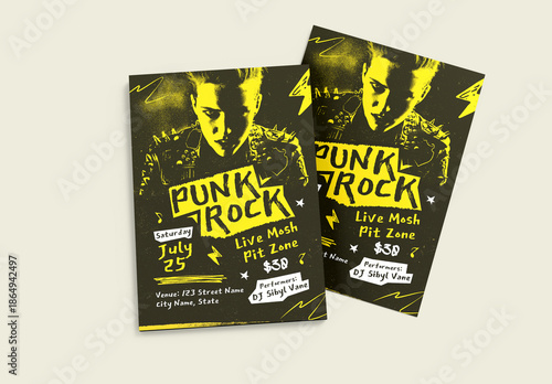Punk Rock Music Event Flyer Template with Grunge Yellow Black