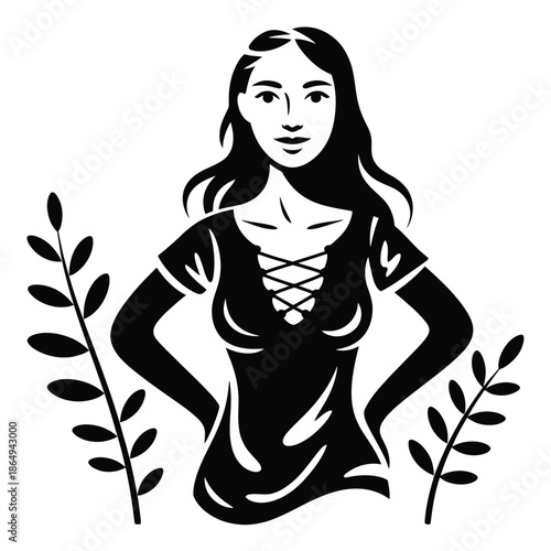 Young woman with long hair isolated on white background, Vector, illustration