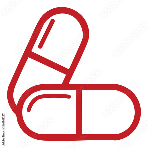 Two red capsule pills in a simple outline style silhouette