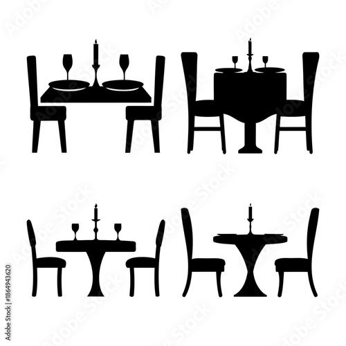Elegant dining table silhouettes for restaurant, cafe, or formal dinner settings