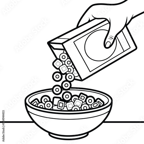 Pouring cereal into bowl isolated on white background, Vector, illustration