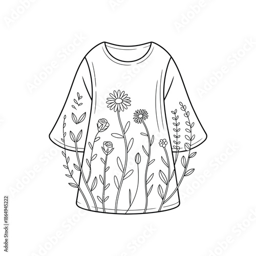 Floral print tunic top isolated on white background, Vector, illustration
