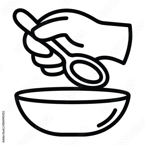 Hand mixing ingredient into bowl isolated on white background, Vector, illustration