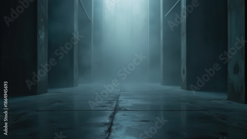 Dark concrete floor texture with mist and fog atmospheric industrial background