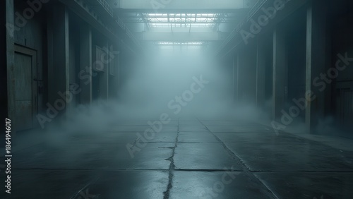 Dark concrete floor texture with mist and fog atmospheric industrial background