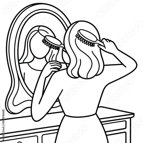 Woman admiring reflection isolated on white background, Vector, illustration