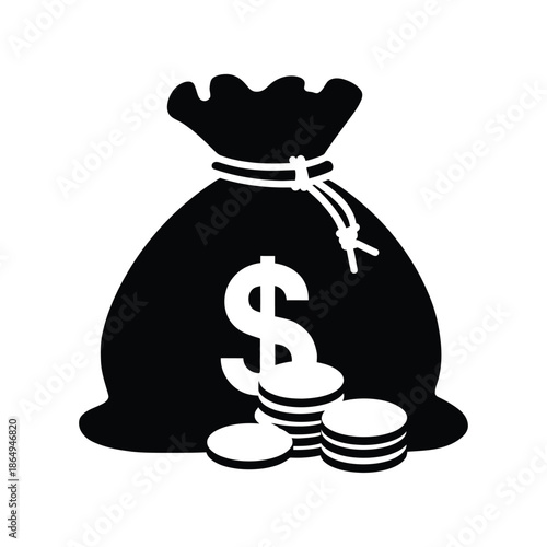 Large money bag with coins isolated on white background, Vector, illustration