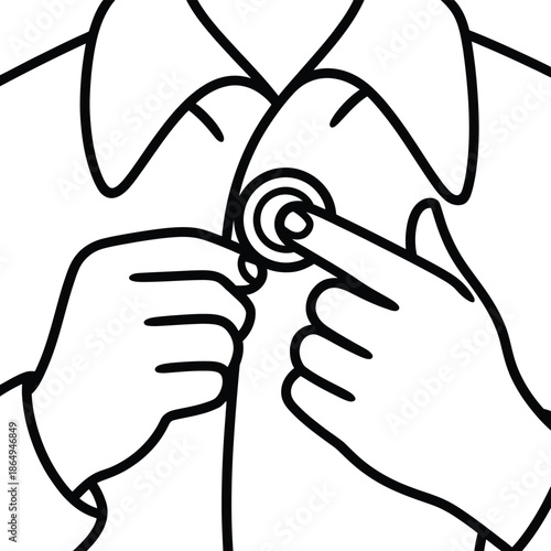 Hands adjusting button on coat isolated on white background, Vector, illustration