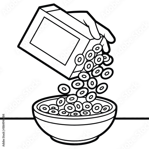 Pouring cereal into bowl isolated on white background, Vector, illustration