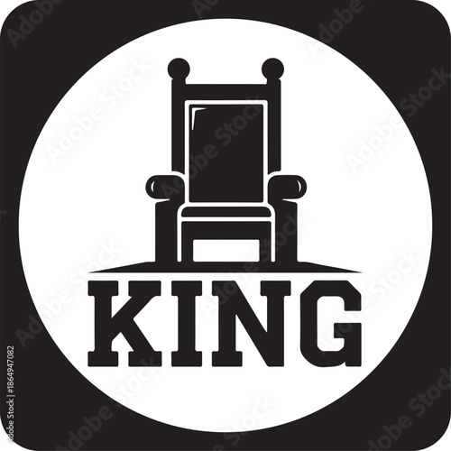 King's throne and word 'KING' in a circle, symbol of power and authority