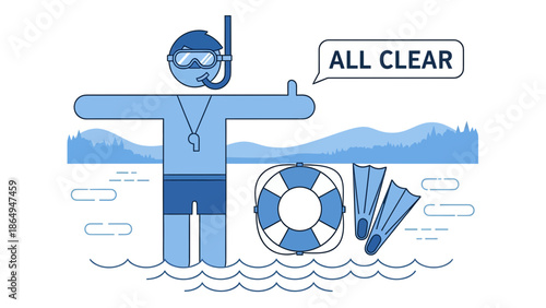 Swimming Instructor Making an All Clear Signal Near Summer Beach Season