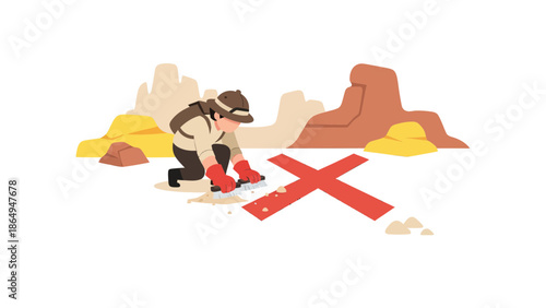 Adventurer Discovers A Marked Location With Brushes During Archaeological Expedition