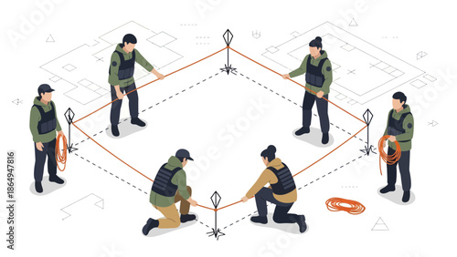 Teamwork In Construction Industry Planning Building Project With Blueprint