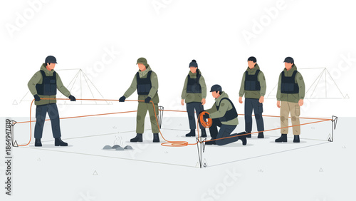 Teamwork In Establishing Perimeter Security For Military Camp Site Preparation