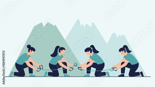 Teamwork Makes The Dream Work Climbing Team Prepares Equipment For An Expedition