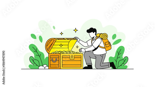 Adventurer Finds Shining Gold: Unearthing Riches on a Cartoon Exploration Journey