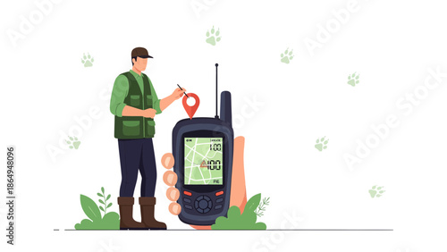 Tracker Using Location Device For Animal Hunting Adventure And Navigation