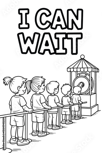 Children patiently waiting in line isolated on white background, Vector, illustration