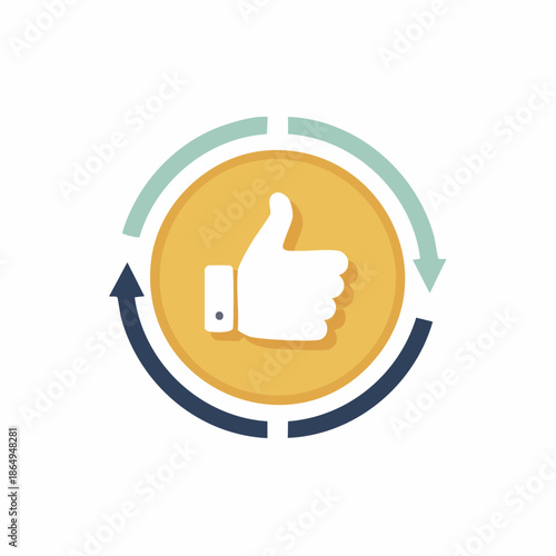 Thumbs up icon with recycle arrows, positive feedback loop, approval or recommendation concept, vector design