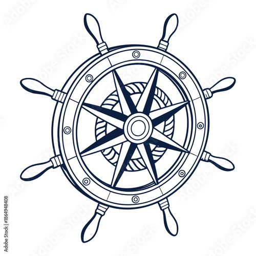 Nautical Compass Wheel Vector Illustration with Navigation Details