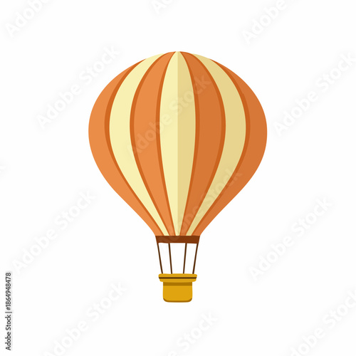 Stylized hot air balloon illustration with orange and yellow stripes, depicted in a simple and flat design